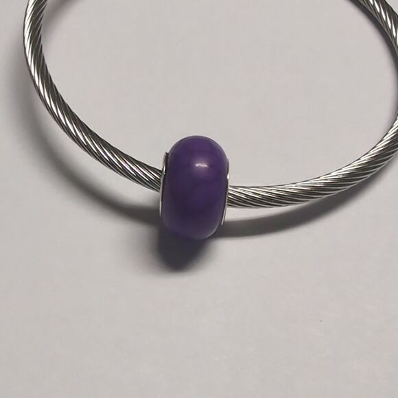 Crackled Purple Charm for Pandora Style Bracelet‎ - Picture 1 of 4